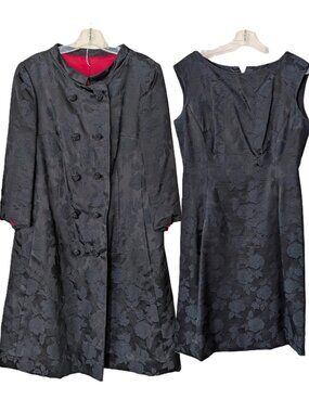 Vtg Nat Kaplan NY Vintage 50s 60s Silk Floral Jacquard Dress & Opera Coat Set